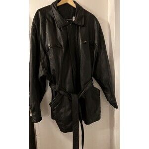 Vintage Wilson's Black Leather Jacket with Belt Zip 100% Genuine Leather 3x